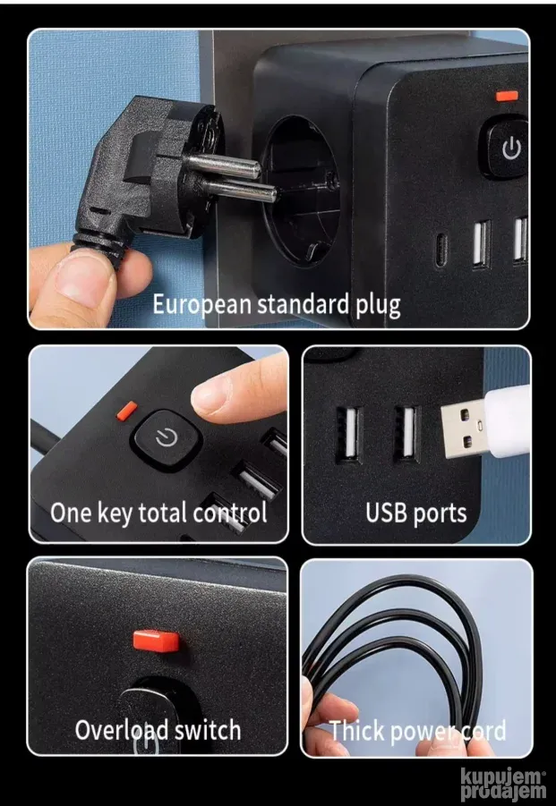 Uticnica Lopov Kocka 16A / 3 Sukoa, 7-u-1 3xUSB 1xC