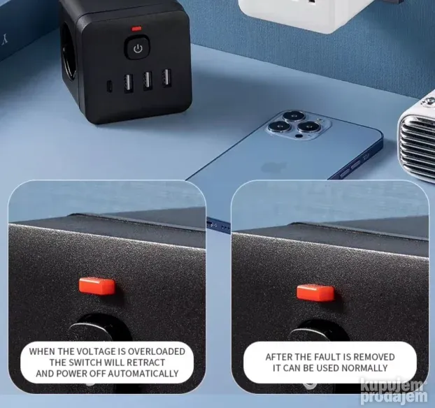 Uticnica Lopov Kocka 16A / 3 Sukoa, 7-u-1 3xUSB 1xC