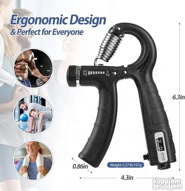 Opruga za šaku-podlakticu 10-60kg Ručni grip sa brojacem Nov