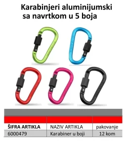 Karabinjeri aluminijumski sa navrtkom u 5 boja