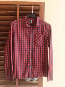 Benetton-super atraktivna karirana košulja-siva leđa-11/12