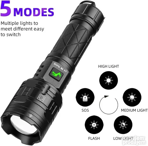 JamieFire Baterijska LED COB lampa 26650 5000mAh baterija
