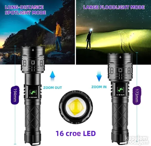 JamieFire Baterijska LED COB lampa 26650 5000mAh baterija