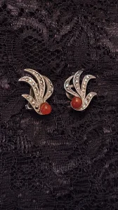 Luksuzne srebrne(900) Art-deco mindjuse sa karneolm