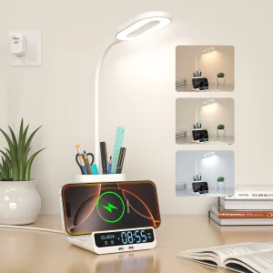 Stona lampa sa bežičnim punjačem,alarmom i držačem za olovke
