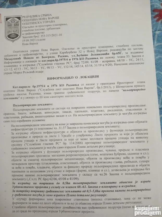 Zlatar, Kokin Brod, Nova Varoš, Radoinja, 53 ar