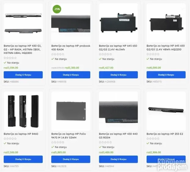 BATERIJE za HP laptop - svi modeli - NOVO SA GARANCIJOM
