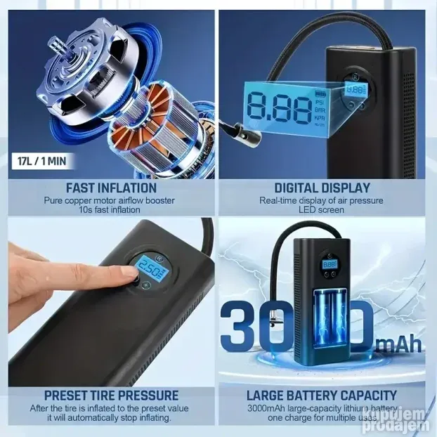 Pumpa-kompresor za naduvavanje auto guma T-1 NOVO