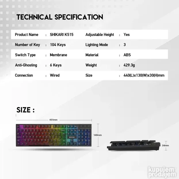 Tastatura Gaming Fantech K515 Shikari crna