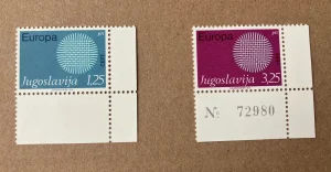EVROPA MARKE, 2 mint neponištene marke iz tabaka, 1970