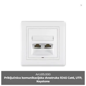 Priključnica komunikacijska dvostruka RJ45 Cat6, UTP, Keysto