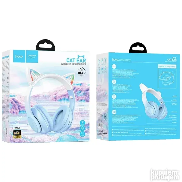 Hoco W42 Cat Ears, Crystal Blue - bežične stereo slušalice