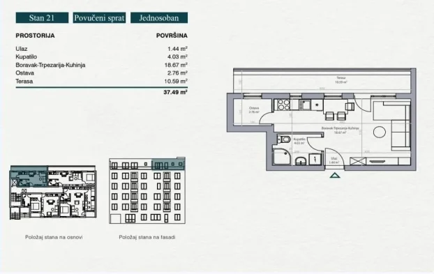 Vinogradska, Stara Bežanija, 1.0 jednosoban, 37.49 m²