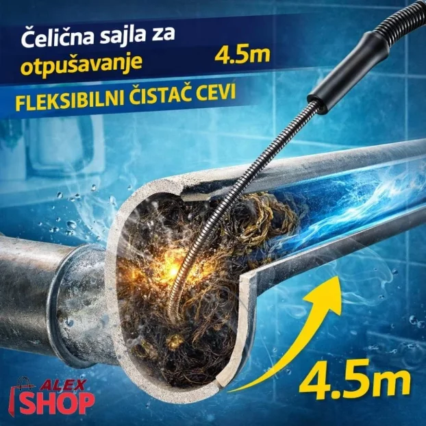 Čelična sajla za otpušavanje odvoda 4.5m fleksibilni čista