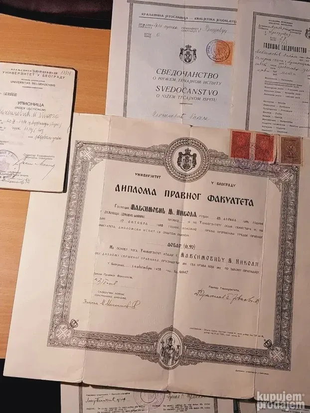 Kraljevina Diploma Pravnog Fak. Indeks i ostalo!