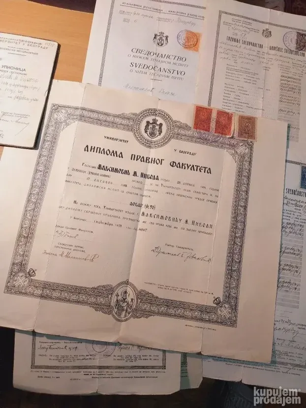 Kraljevina Diploma Pravnog Fak. Indeks i ostalo!