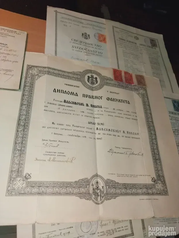 Kraljevina Diploma Pravnog Fak. Indeks i ostalo!