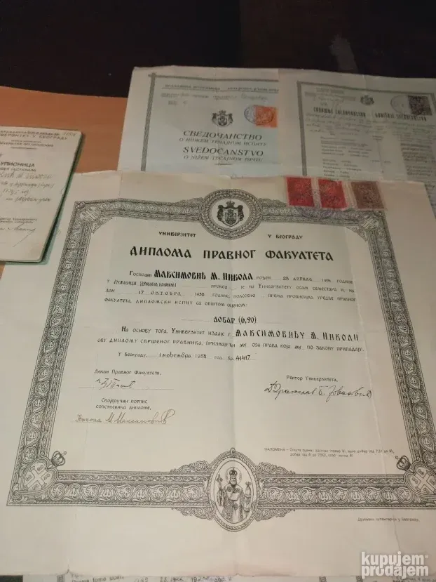 Kraljevina Diploma Pravnog Fak. Indeks i ostalo!