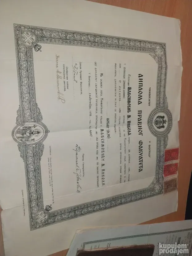 Kraljevina Diploma Pravnog Fak. Indeks i ostalo!