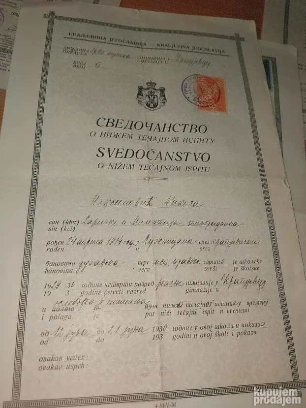 Kraljevina Diploma Pravnog Fak. Indeks i ostalo!
