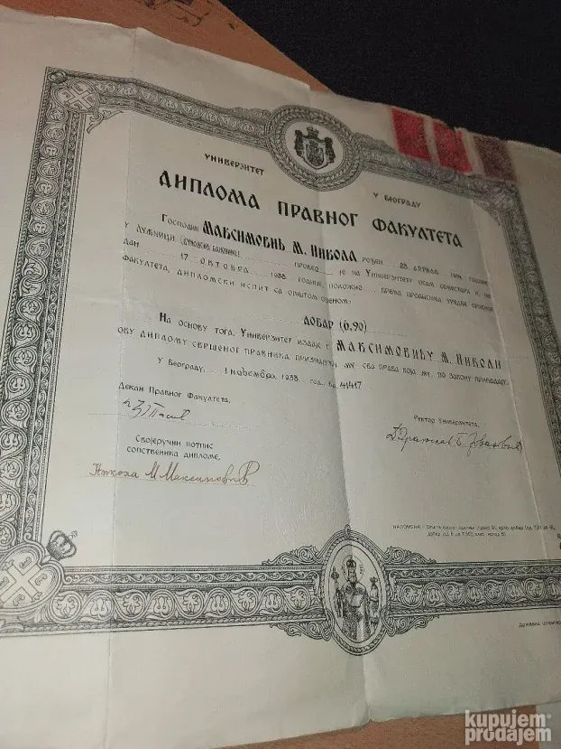 Kraljevina Diploma Pravnog Fak. Indeks i ostalo!