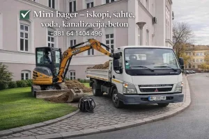 mini bager, kopanje, kanalizacija, voda, iskop, beton