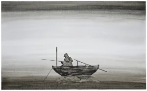 Jutro na reci 1 - akvarel 42x26cm