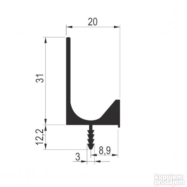RU U 1013 CM Ugradna Ručica Za Frontove Rukohvat AL Antracit