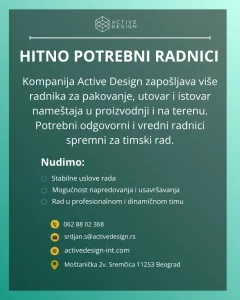 HITNO ZAPOŠLJAVAMO – Vise radnika sa ili bez iskustva
