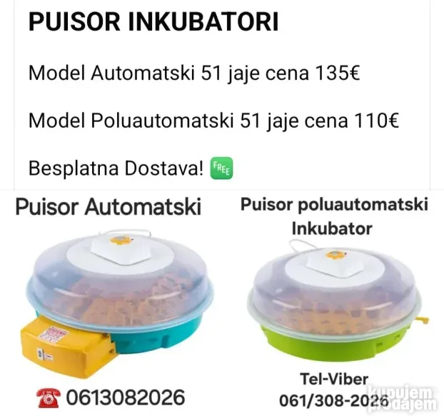 Puisor Inkubator Poluautomatski 51 jaje Besplatna Dostava