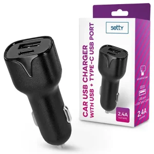 Oem Setty Car Charger 1xusb 1xusb-c 2.4a Black