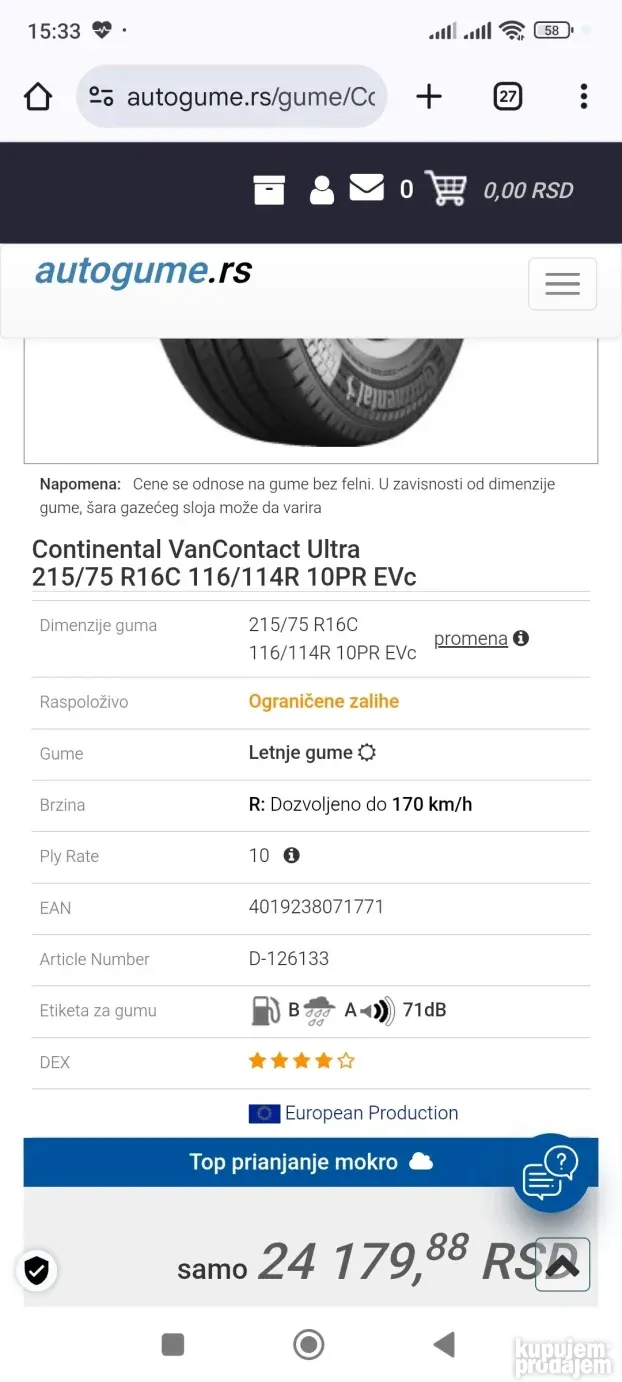 Continental 215/75 r16C letnje gume dot 2023 215 75 16C