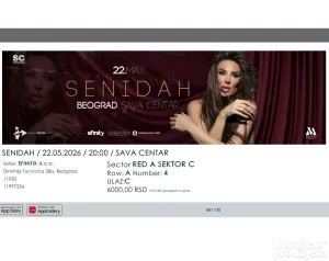 Karte za koncert SENIDAH 22.05.2026. u 20h Sava centar BG