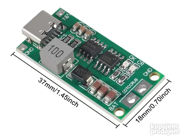 DC-DC Step Up modul za 3 18650 baterije 12.6V 2A USB-C