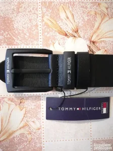 Novi muski kozni markirani kais Tommy Hilfiger Crna snala
