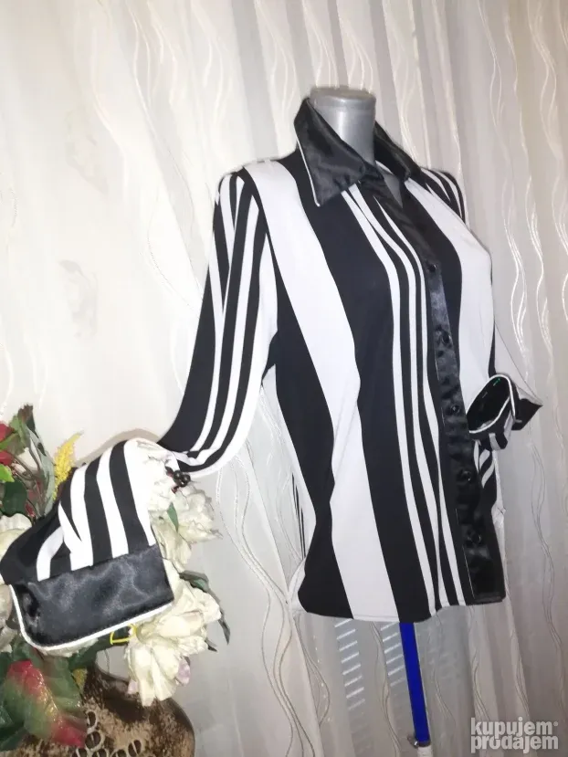 crno bela košulja sa saten kragnom CATELINE vel.44-46