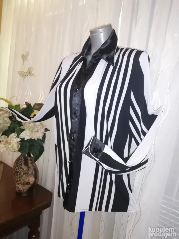 crno bela košulja sa saten kragnom CATELINE vel.44-46