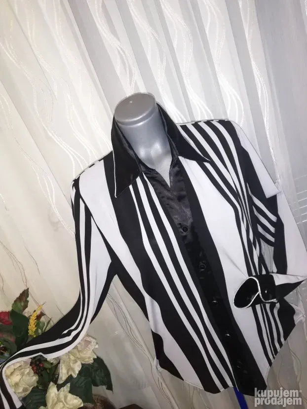 crno bela košulja sa saten kragnom CATELINE vel.44-46