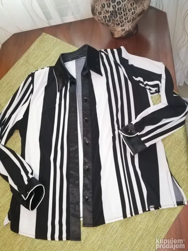 crno bela košulja sa saten kragnom CATELINE vel.44-46