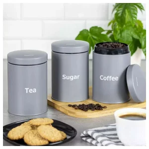 KLAUSBERG KB7544 METALNE KUTIJE 3 kafa šećer čaj siva