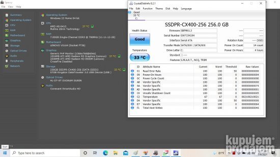 Lenovo 15.6" SLIM AMD A8-6410/8GB/256GB SSD/2 GRAFIKE/Bat 4H