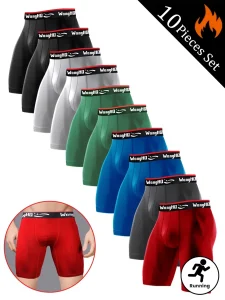 10-Pc Men'S Assorted Solid Color Long Boxer -10 boxerica