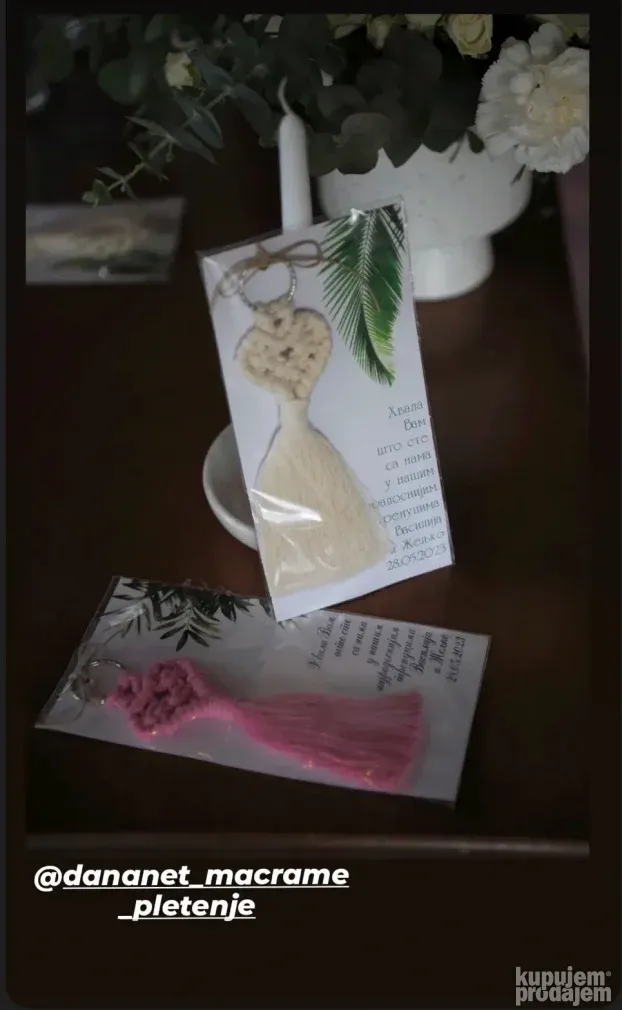 Originalni makrame poklon privezak za goste na venčanju