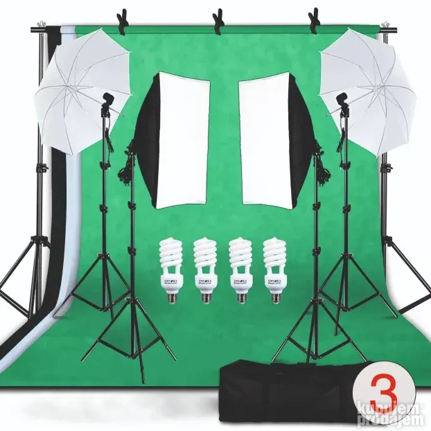 GreenScreen Green Screen Komplet 2.6x3.0m Foto Video 12in1