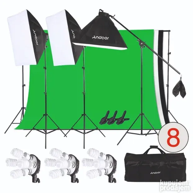 GreenScreen Green Screen Komplet 2.6x3.0m Foto Video 12in1