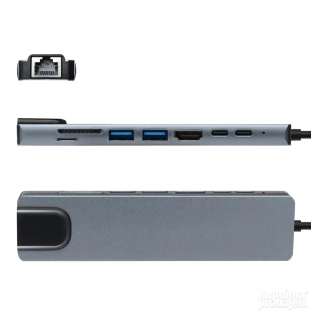 Type C HUB 8u1 4K HDMI SD/TF USB-C PD 100M RJ