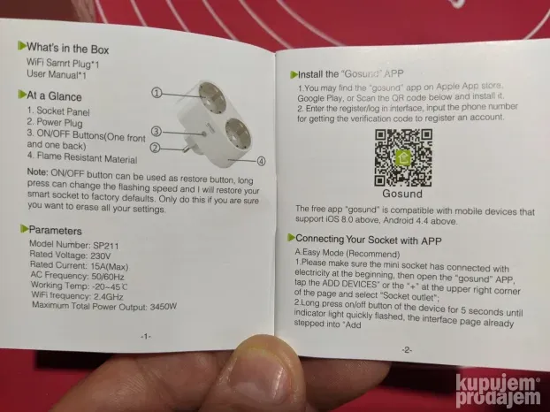 Gosund SP211-1 Dual WiFi pametna utičnica 3,6kW Tuya merenje