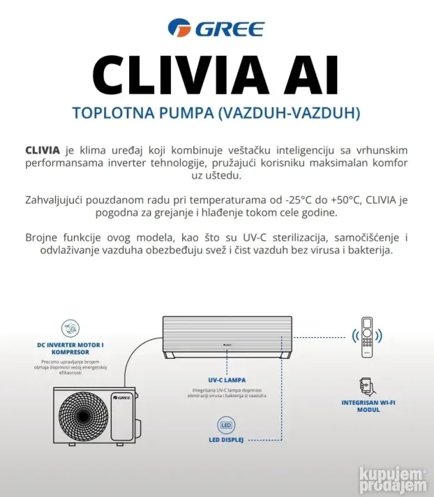 Klima Gree Clivia AI Comfort 18 wifi sa montazom 940e