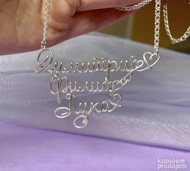 Srebro 925 - ogrlica sa tri imena dece. Lančić za mame