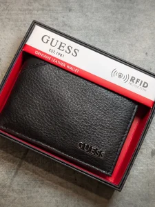 Guess Black Leather Crni Kozni Bifold Muski Novcanik NOVO